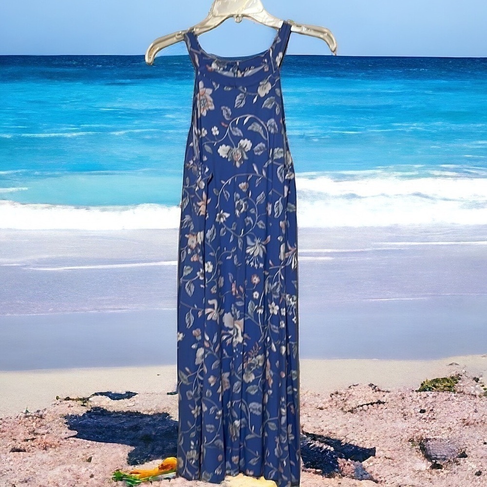 Loft sleeveless sundress. Blue & pink. Sz LM